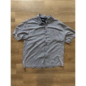 Toscano‎ Silk Rayon Blend Shirt Men's XL Blue Grey Short Sleeve Geometric Print